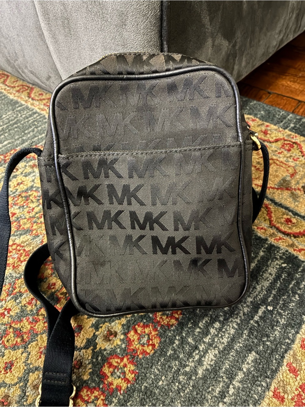 Michael Kors Black MK Monogram Crossbody Messenger - Picture 6 of 7